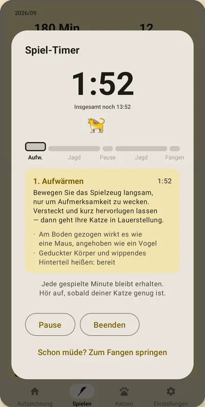 CatPeePoop-Bildschirm — 14-Minuten-Jagdspiel-Timer