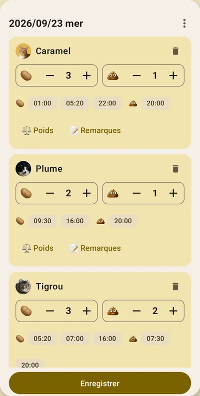 Écran de CatPeePoop — Tous vos chats en une fois